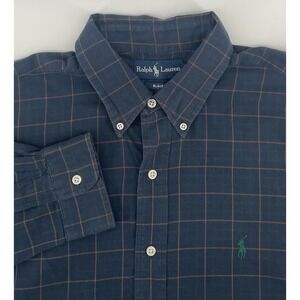 Ralph Lauren Blake Men's  Green Navy Plaid Button Down XL Shirt Long Sleeve